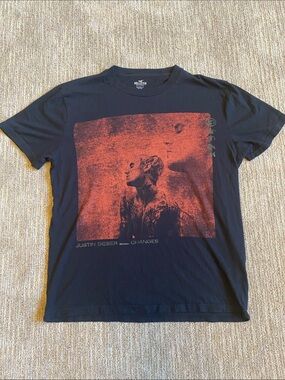 Hollister Justin Bieber Black Short Sleeve Graphic Tee with Red Print